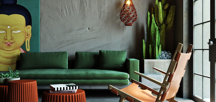 Интерьеры в азиатском стиле с роскошными темно зелеными и бирюзовыми акцентами